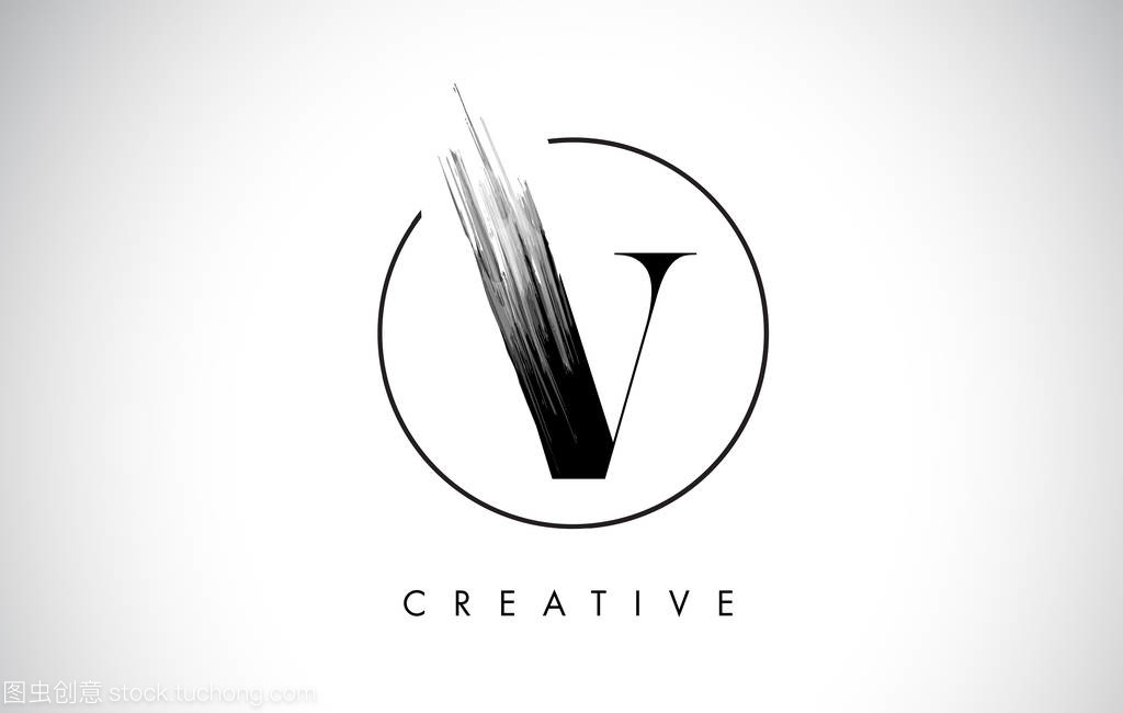 V 畫筆描邊字母標志設(shè)計。黑漆標志字母圖標